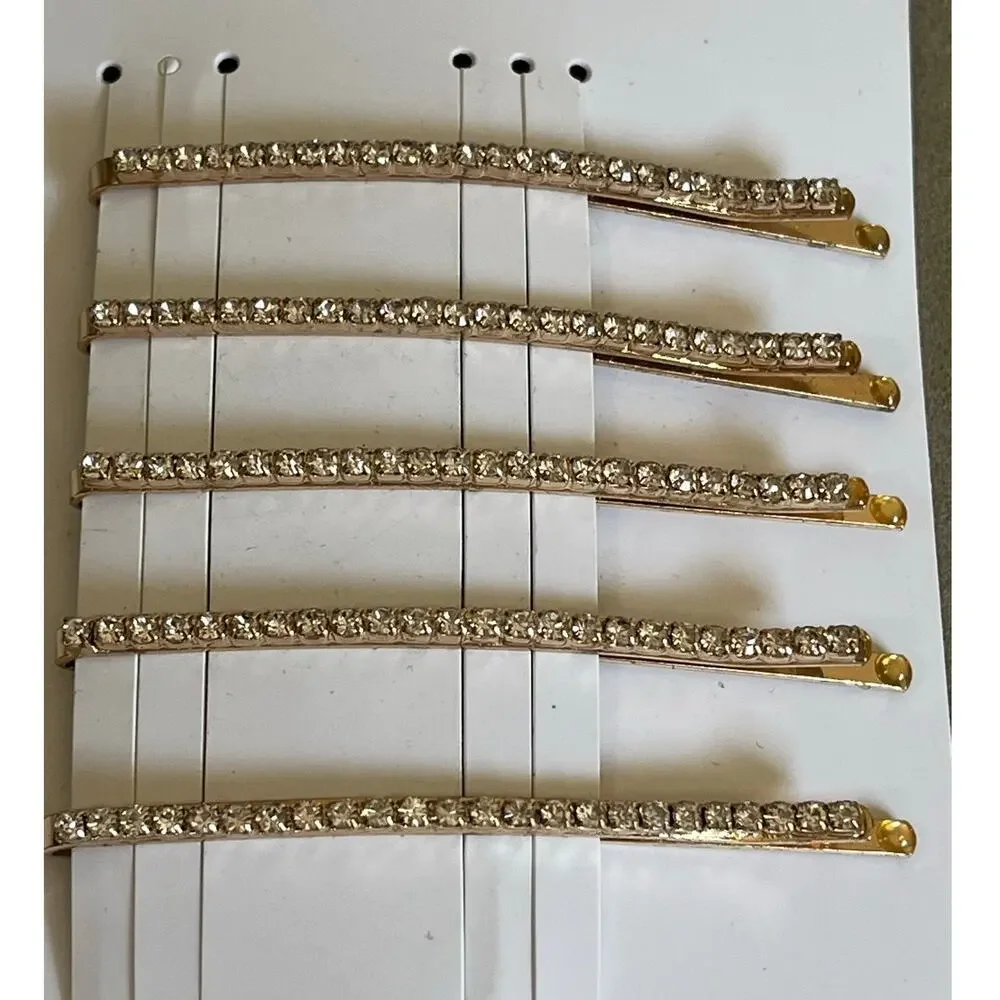 NWT ALDO Rhinestone Crystal Bobby Hair Pins Set of 5 Gold Tone Bridal Wedding